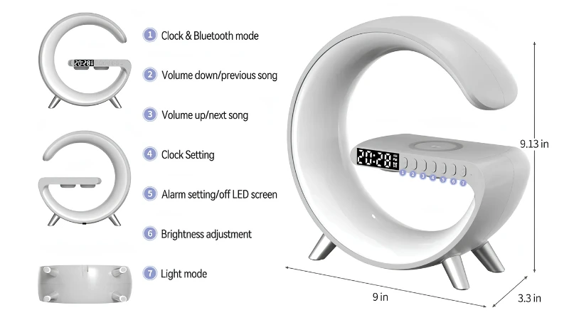 Smart RGB LED Lamp with Wireless Charger & Bluetooth Speaker